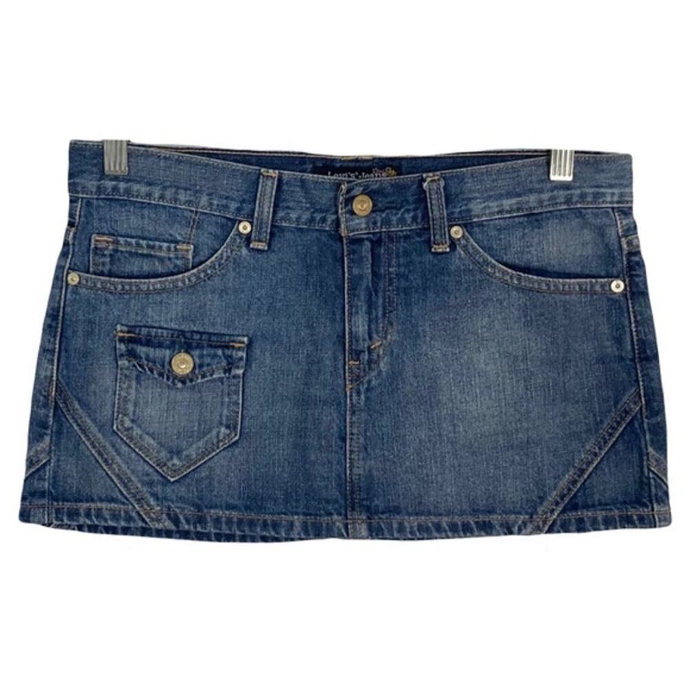 LEVIS Skirt Juniors 7 Blue Denim Stretch Flap-Pocket RedTab Mini Zip Y2K Vintage